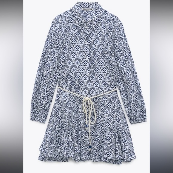 Zara Blue & White Tie Dress - Picture 3 of 3